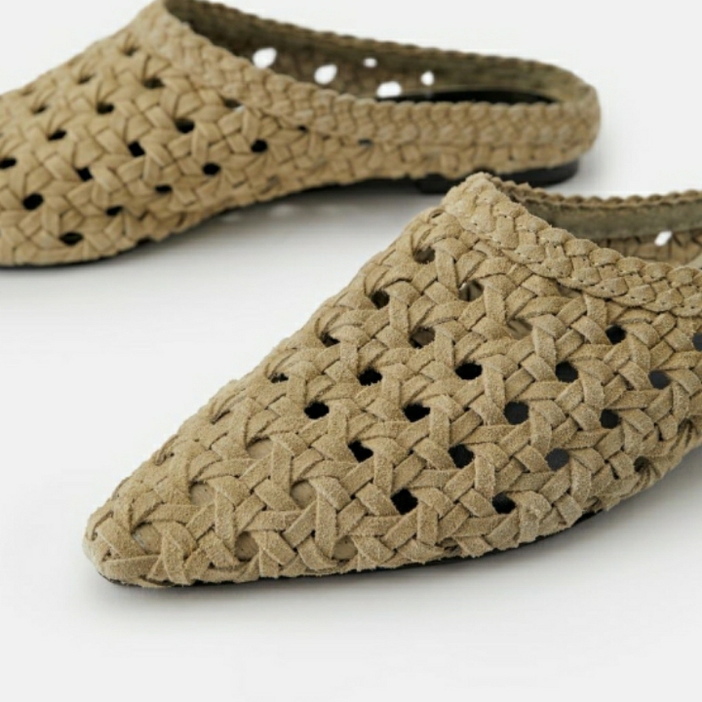 ZARA BRAIDED SPLIT SUEDE LEATHER MULE 6.5 - Picture 3 of 8